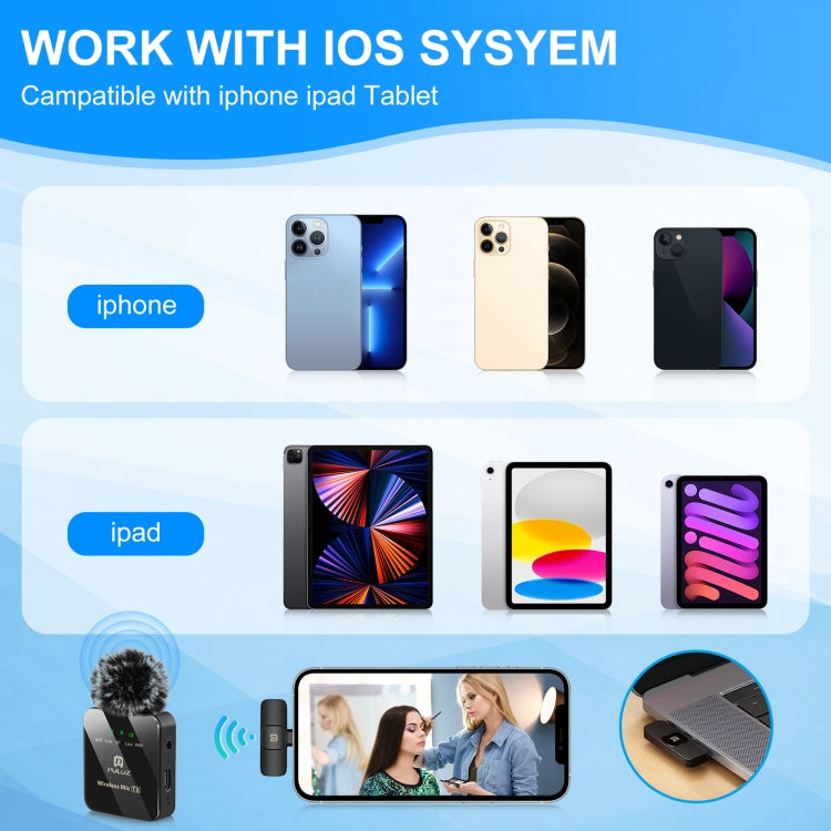 Micrófono Lavalier inalámbrico PULUZ para iPhone / iPad, receptor de 8 pines